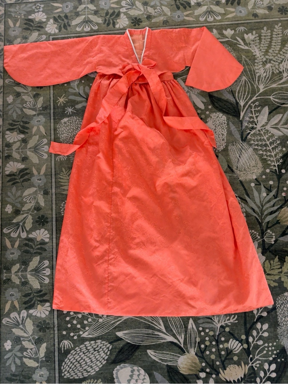 Vintage 1980s Handmade Korean Hanbok Traditional Dress Adult Peach Coral